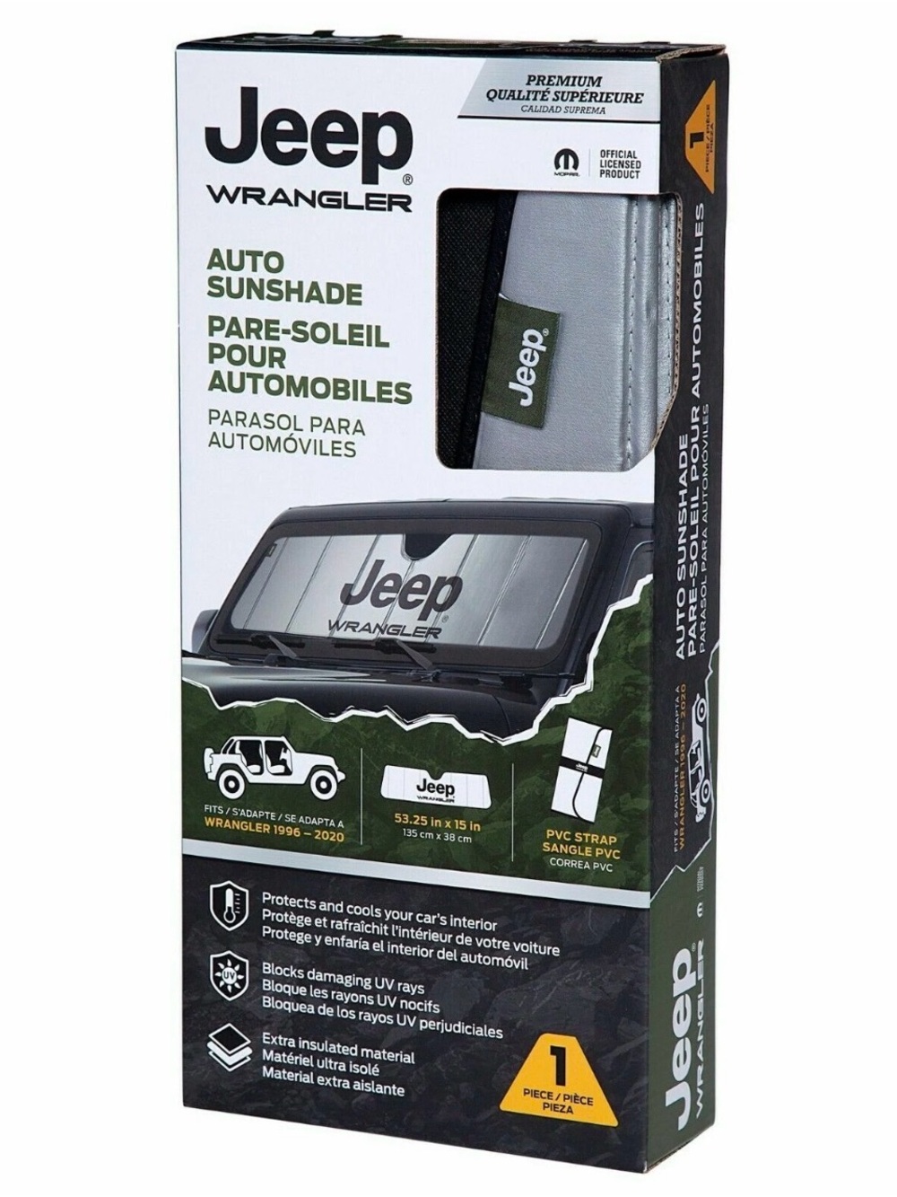 Windshield Sunshade Compatible Jeep Wrangler JK & JKU - Officially licensed logo